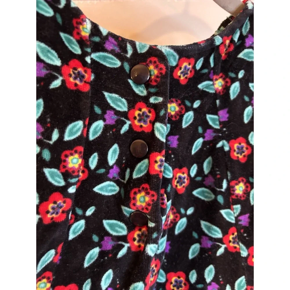 VTG GYMBOREE Floral Black Velour Jumper Dress S 18-24‎ Mo Rainbow Tag Holiday